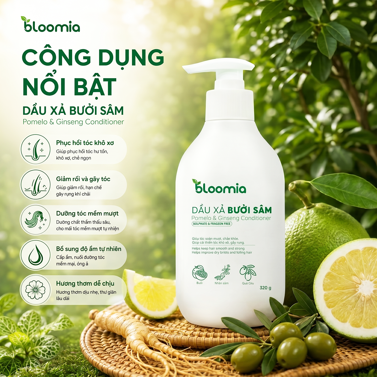 Dầu Xả Thảo Dược Bưởi Sâm Bloomia 320g - Hình ảnh 5