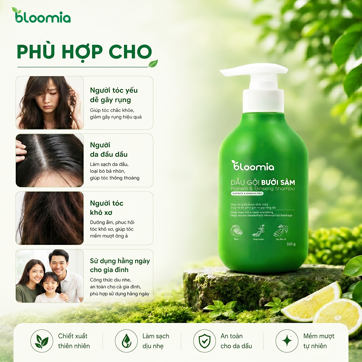 Dầu Gội Thảo Dược Bưởi Sâm Bloomia 320g - Hình ảnh 4