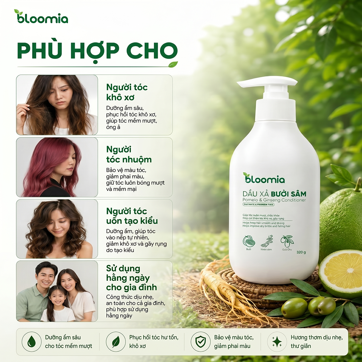 Dầu Xả Thảo Dược Bưởi Sâm Bloomia 320g - Hình ảnh 4