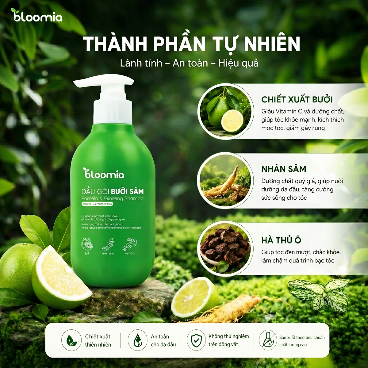 Dầu Gội Thảo Dược Bưởi Sâm Bloomia 320g - Hình ảnh 5